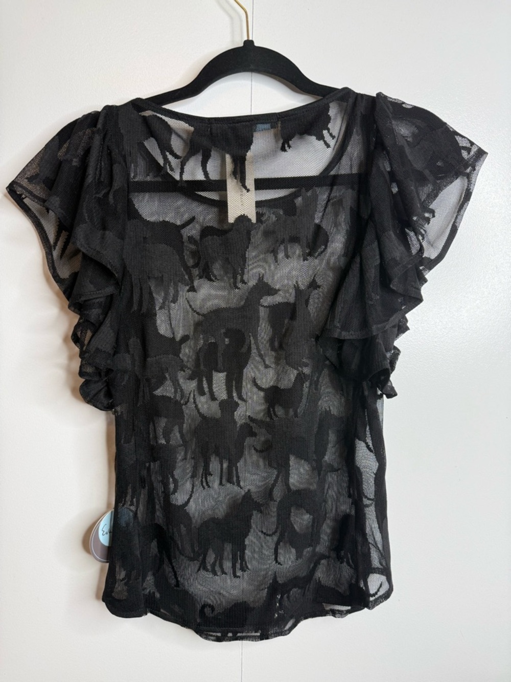 Eva Franco Anthropologie Black Sheer Ruffle Sleeve Dog Top XS NWT $99 - Picture 4 of 6
